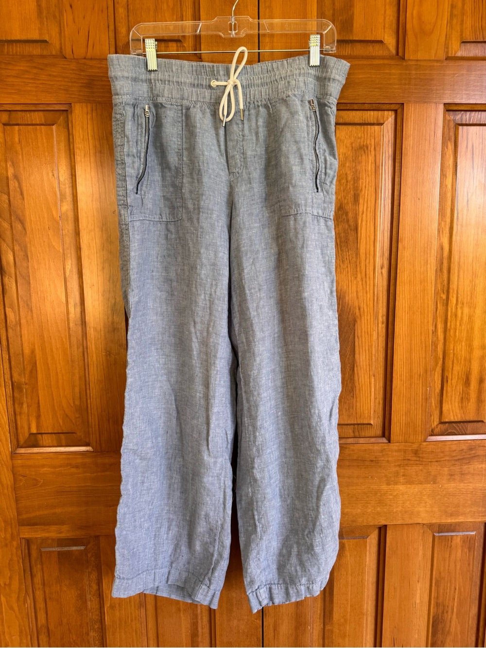 ☀️ ATHLETA Cabo Wide-Leg Drawstring Linen Pants - Light Blue size 12 - Picture 4 of 5